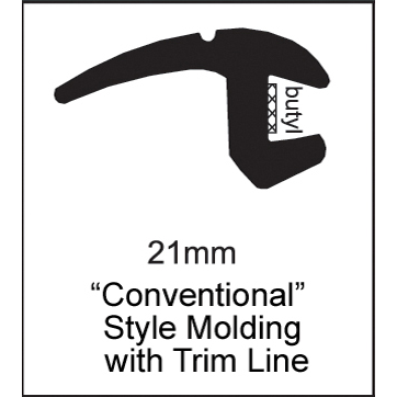 Universal Conventional Style Glass Molding With Trim Line - 21mm - Part #41-012-RL.