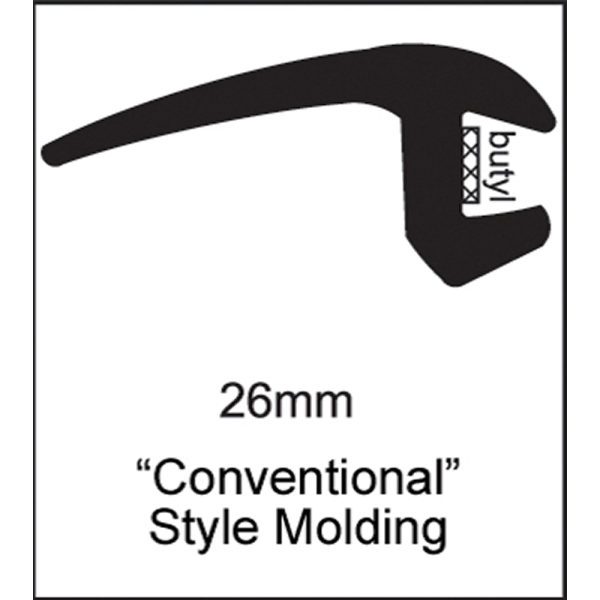 Universal Conventional Style Glass Molding - 26mm - Part #41-013-RL.