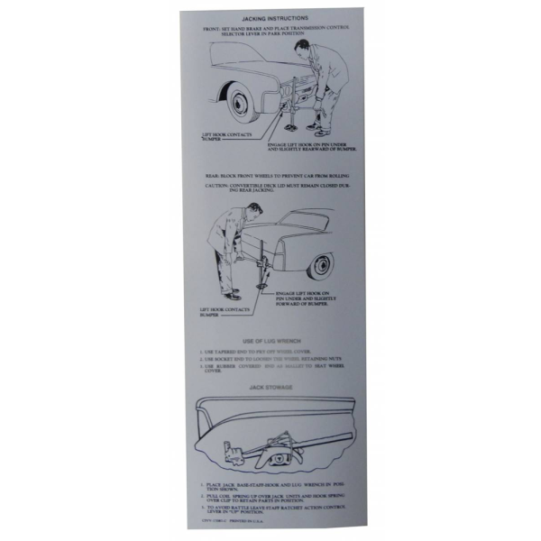 1961-63 Lincoln Continental Restoration Parts Jack Instructions Decal - Part #DL0029