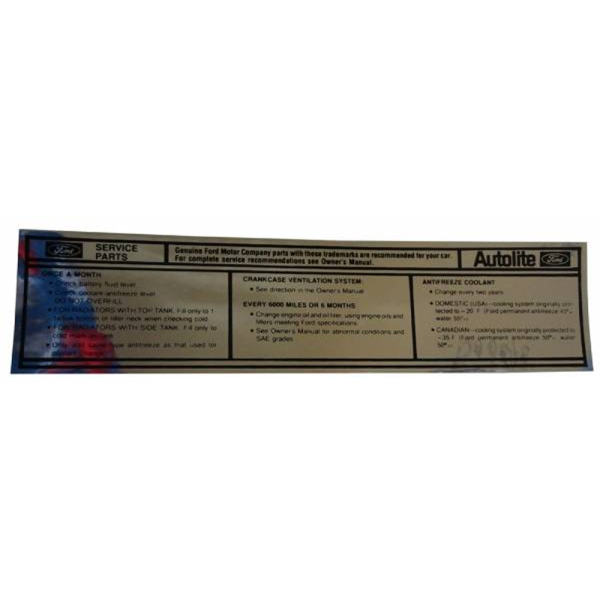 1971 Lincoln Restoration Parts Service Specification Decal - Part #DL0036