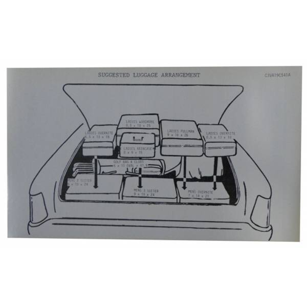1963 Lincoln Restoration Parts Luggage Stowage Instructions Decal - DL0041