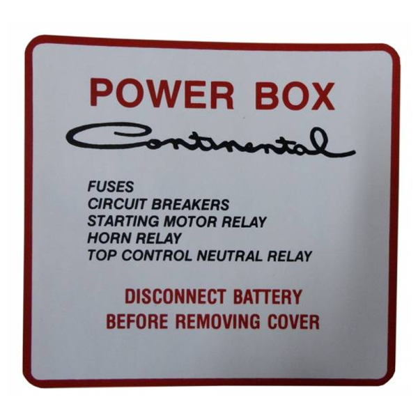 1961 Lincoln Restoration Parts Power Box Decal - DL0044