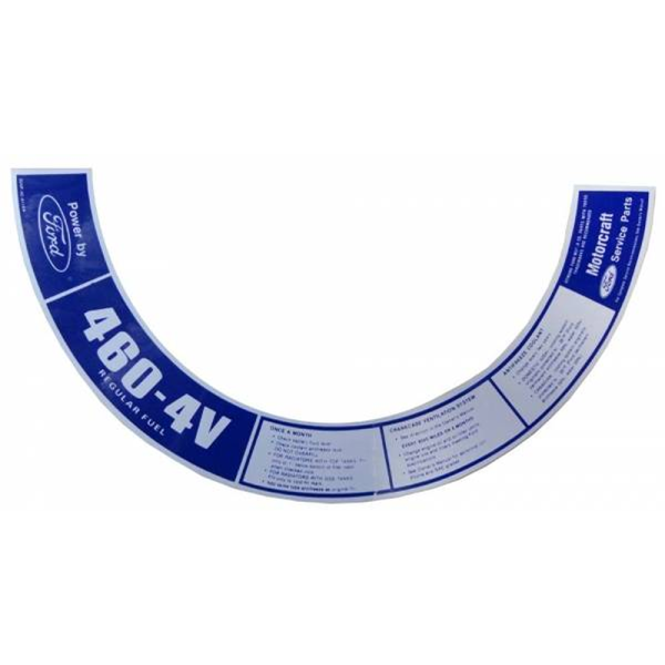 1972 Lincoln Restoration Parts "460 4V" Air Cleaner Decal - Part #DL0102.