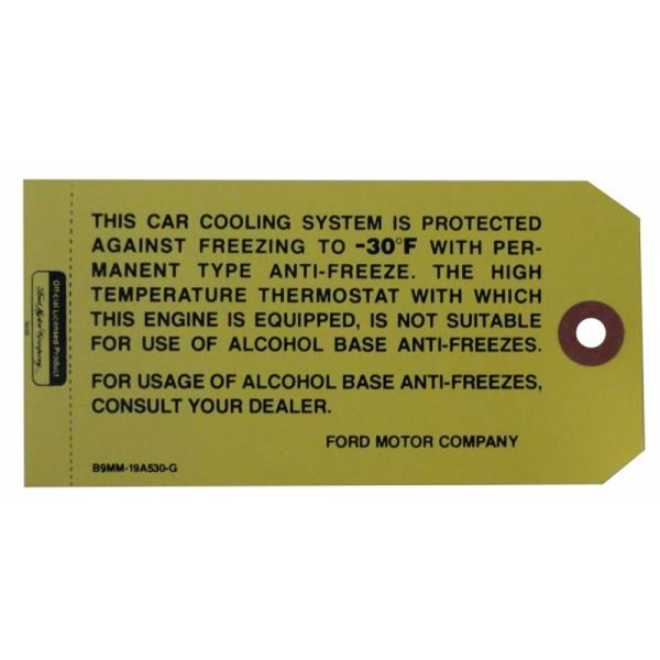 1959-63 Lincoln Restoration Parts Antifreeze Tag - Part #DL0117.