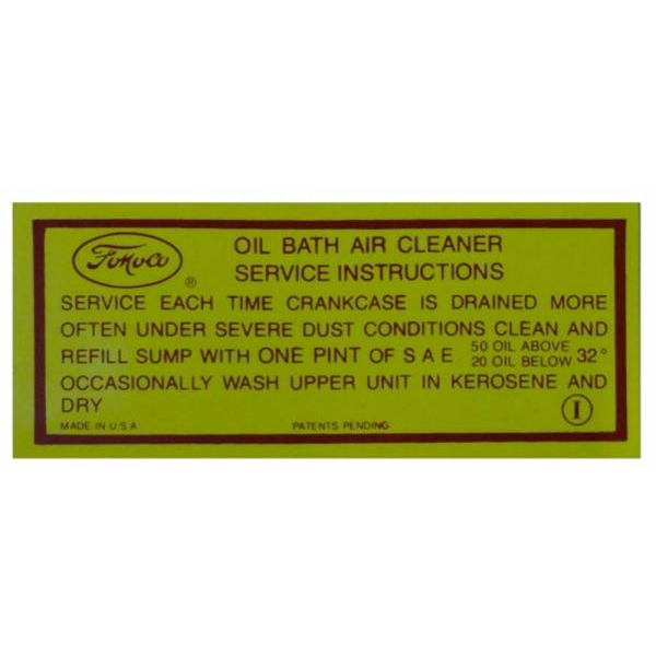 1957 Lincoln Restoration Parts Air Cleaner Service Decal - Oil Bath - Part #DL0142.