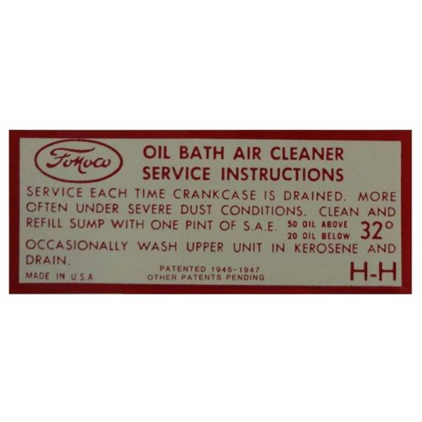 1954-56 Lincoln Restoration Parts Air Cleaner Service Decal - DL0143