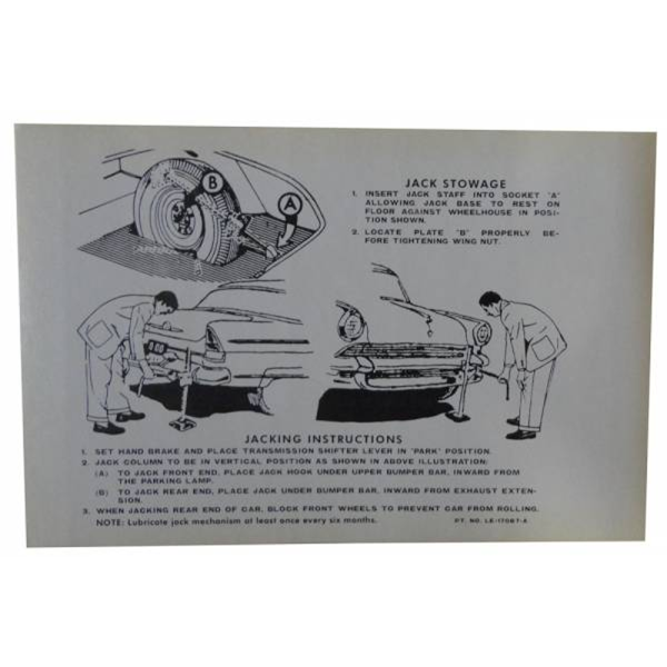 1954-55 Lincoln Restoration Parts Jack Instructions Decal - Part #DL0157.