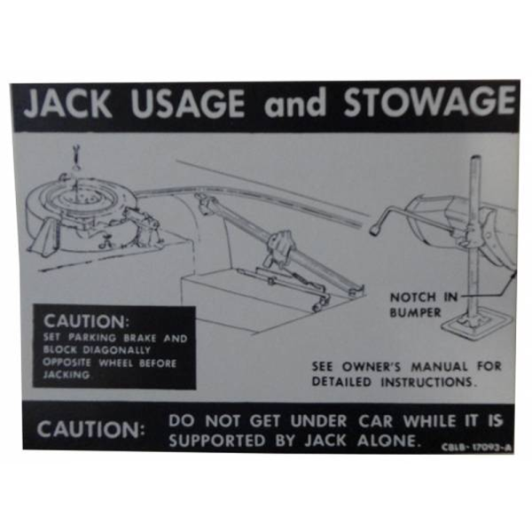 1968 Lincoln Restoration Parts Jack Instructions Decal - Part #DL0174.
