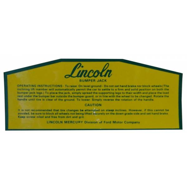 1949-53 Lincoln Restoration Parts Jack Caution Decal - Part #DL0188.