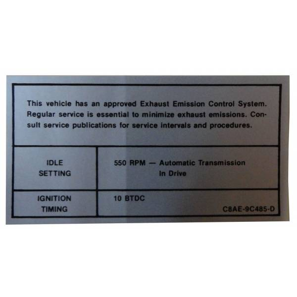 1968 Lincoln Restoration Parts 460 Automatic Transmission Emission Decal - Part #DL0232