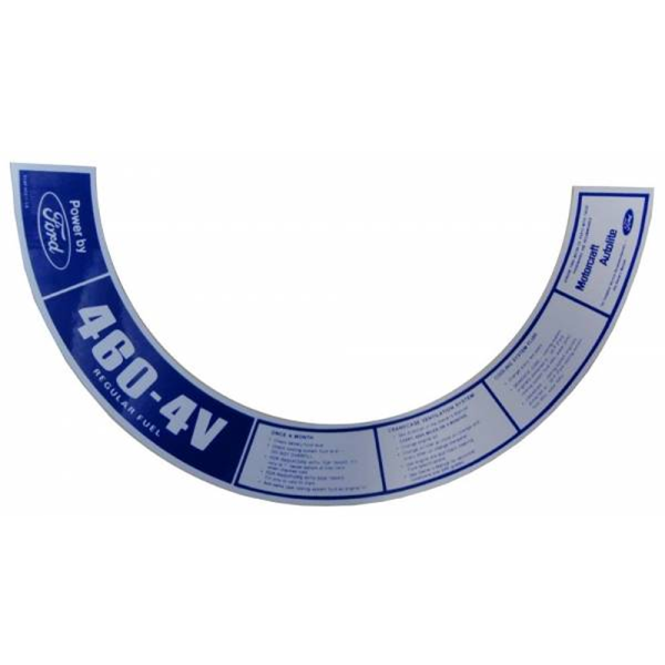 1973 Lincoln Restoration Parts "460 4V" Air Cleaner Decal - Part #DL0261