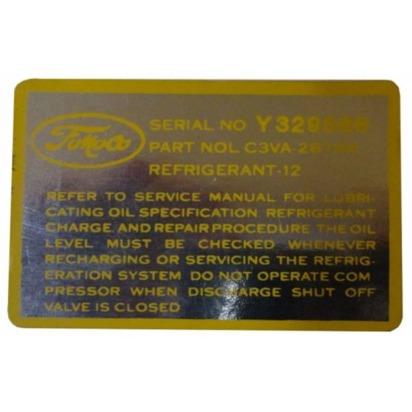 1973 Lincoln Restoration Parts AC Compressor Charge Decal - DL0275.