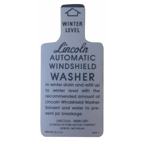 1954-55 Lincoln Restoration Parts Windshield Washer Bottle Lid Decal - DL0296