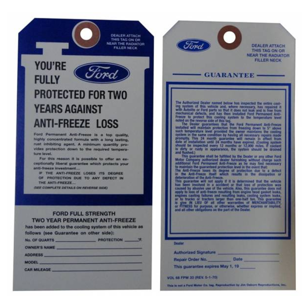 1967-75 Lincoln Restoration Parts Antifreeze Tag - DL0310.