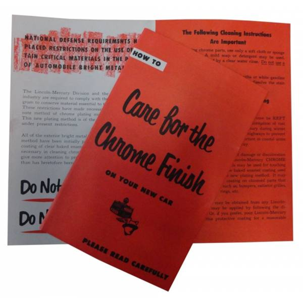 1952-53 Lincoln Restoration Parts Chrome Care Instructions Booklet - DL0326
