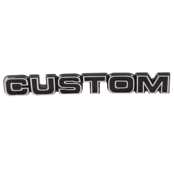 1977-79 Ford Truck & Bronco Restoration Parts Glove Box "Custom" Emblem - Part #D7TZ-1004460-A.