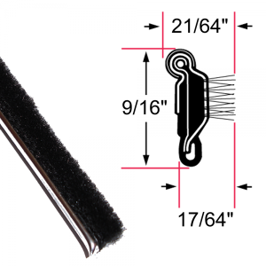 Beltline Weatherstrip - Also Called Window Sweeps, Felts or Fuzzies - Flexible - Inner or Outer - 9/16" Tall 21/64" Wide - Stainless Bead