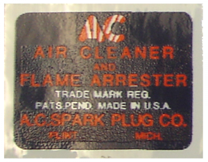 1930 - Decals - Rubber The Right Way - "AC" Flame Arrestor Air Cleaner Decal
