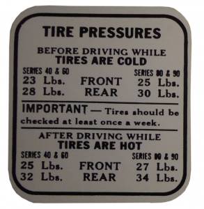 1938 - Decals - Rubber The Right Way - Tire Pressure Decal