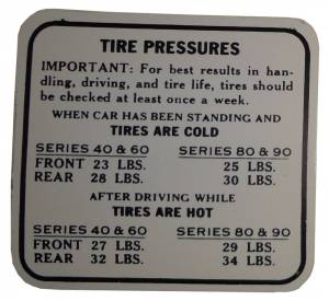 1936 - Decals - Rubber The Right Way - Tire Pressure Decal