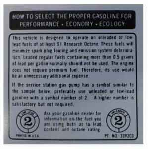 1974 - Decals - Rubber The Right Way - Glove Box Fuel Recommendation Decal