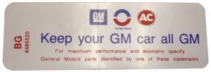 1971 - Decals - Rubber The Right Way - Air Cleaner Decal - "Keep your GM car all GM" - 350-4V With Heavy Duty Filter