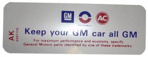 Air Cleaner Decal - "Keep your GM car all GM" - 455-4V Early Version