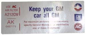 1973 - Decals - Rubber The Right Way - Air Cleaner Decal - "Keep your GM car all GM" - Riviera With 455-4V