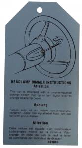 1976 - Decals - Rubber The Right Way - Headlight Dimmer Instructions Tag