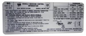 Manual & Automatic Transmission Emission Decal - 455-4V Stage I