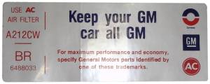 Air Cleaner Decal - "Keep your GM car all GM" -  455-4V Stage 1