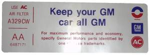 Air Cleaner Decal - "Keep your GM car all GM" - 455-4V