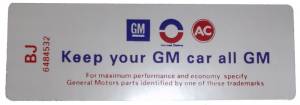 1969 - Decals - Rubber The Right Way - "Keep Your GM All GM" Air Cleaner Decal - 350 4V / 430 4V