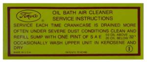 Air Cleaner Service Decal - Oil Bath