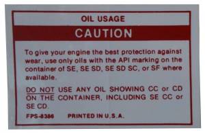 Oil Usage Caution Decal