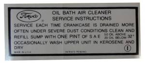 Air Cleaner Service Decal - Oil Bath