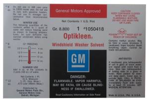 "Optikleen" Windshield Washer Bottle Label