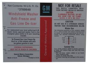 "GM" Windshield Washer Bottle Label