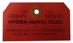 Hydramatic Transmission Dipstick Instructions Tag