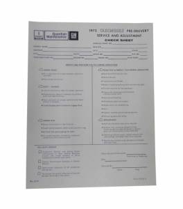Products - Manuals & Literature - Rubber The Right Way - New Vehicle Pre-Delivery Sheet