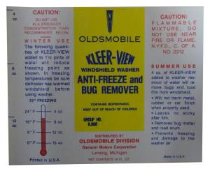 "Oldsmobile" Windshield Washer Bottle Label