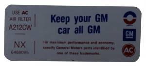 "Keep Your GM Car All GM" Air Cleaner Decal