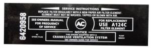 Air Cleaner Service Instructions Decal