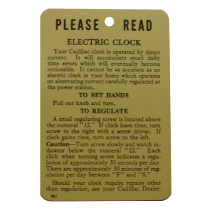 Electric Clock Instructions Tag