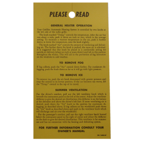 1952 - Decals - Rubber The Right Way - Heater Instructions Tag