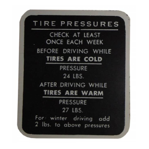 1949 - Decals - Rubber The Right Way - Tire Pressure Decal