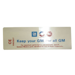 Air Cleaner Decal - "Keep your GM car all GM" - 6 Cylinder With Manual Transmission