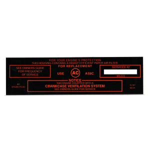 Air Cleaner Service Instructions Decal - Tri-Power / A59C