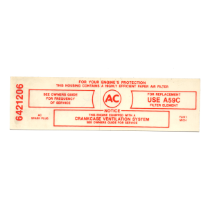 Air Cleaner Service Instructions Decal - 3X2 421 With A59C