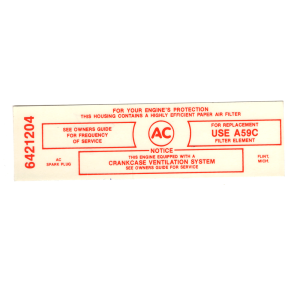 Air Cleaner Instructions Decal - Filter Type A59C - Police Car